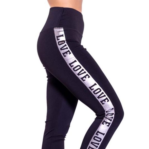 High-Waisted & Love Detailed Leggings with Side Pockets Black & White - Picture 2 of 6